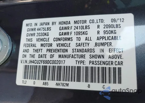 2013 Acura Tsx 2.4 z USA, uszkodzony, nr VIN JH4CU2F69DC002017